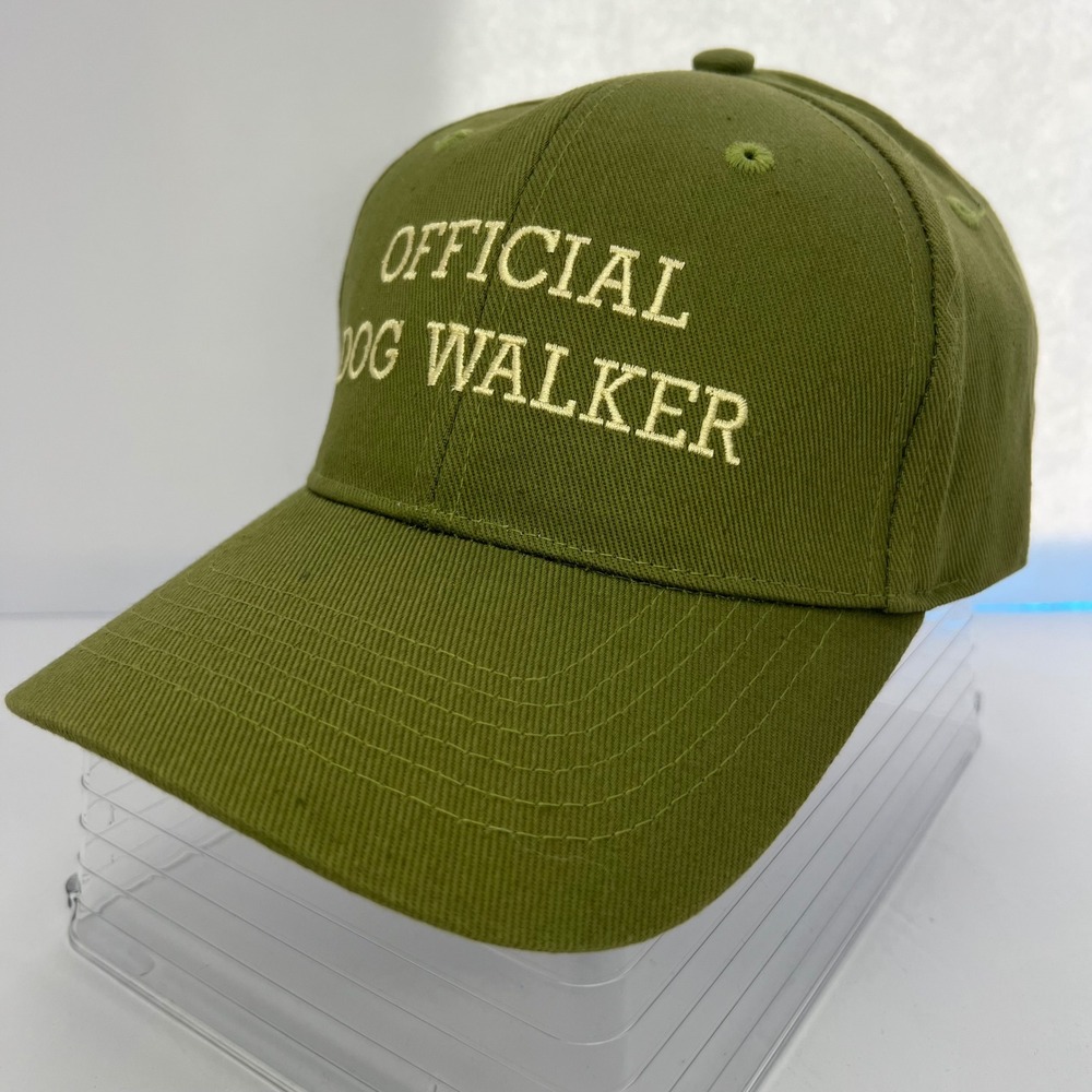 Official Dog Walker Baseball Cap Olive Green Embroidered Cotton Adjustable Strap